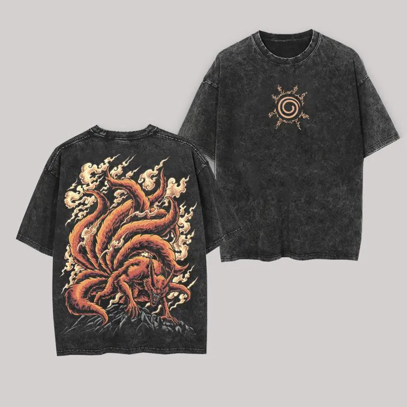 Acid Wash Vintage Graphic T Shirt - T-shirt Kurama Kyuubi Naruto Vintage Acid