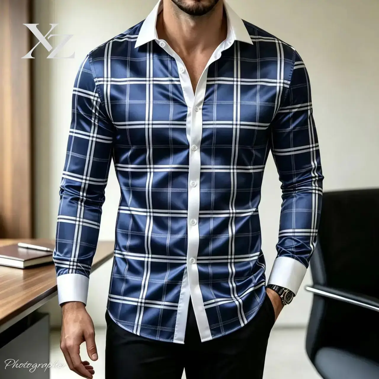 Chemise habillée à carreaux po - Mens Satin Silk Dress Shirt avis et prix