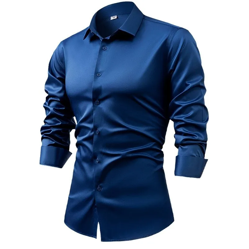 Chemises provoqué à manches lo - Mens Satin Silk Dress Shirt avis et prix