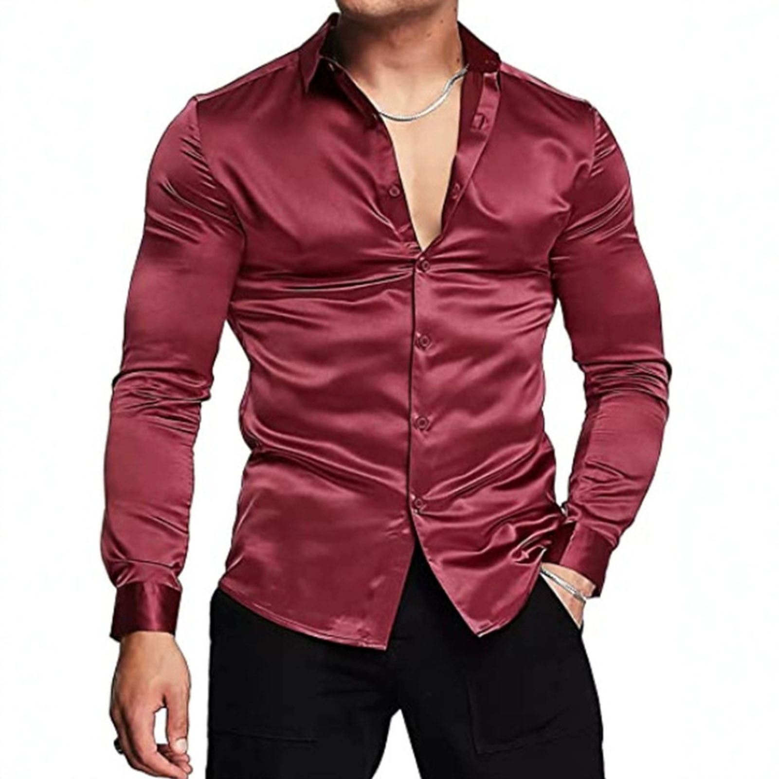 InjSatin-Chemise habillée de l - Mens Satin Silk Dress Shirt avis et prix