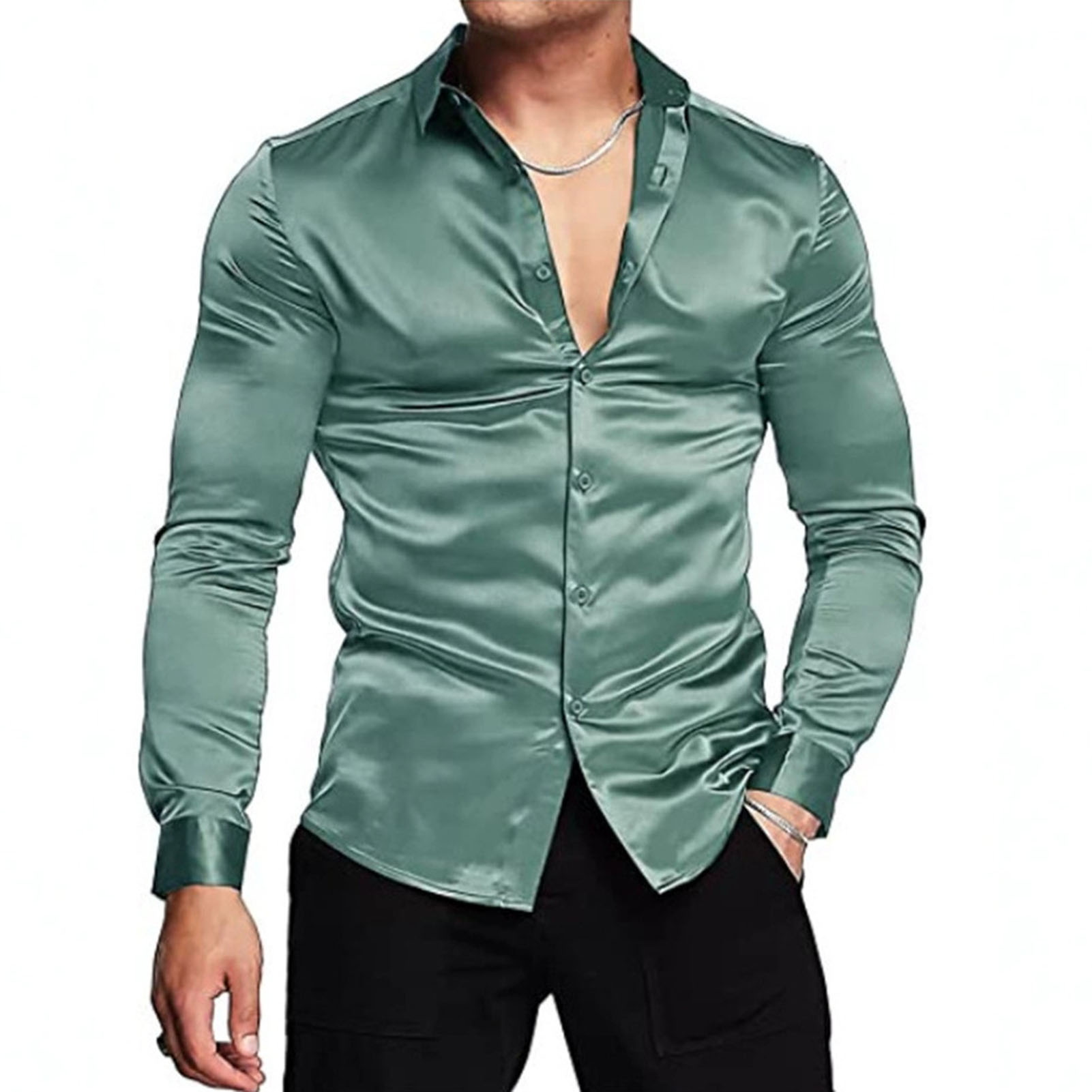 InjSatin-Chemise habillée de l - Mens Satin Silk Dress Shirt avis et prix