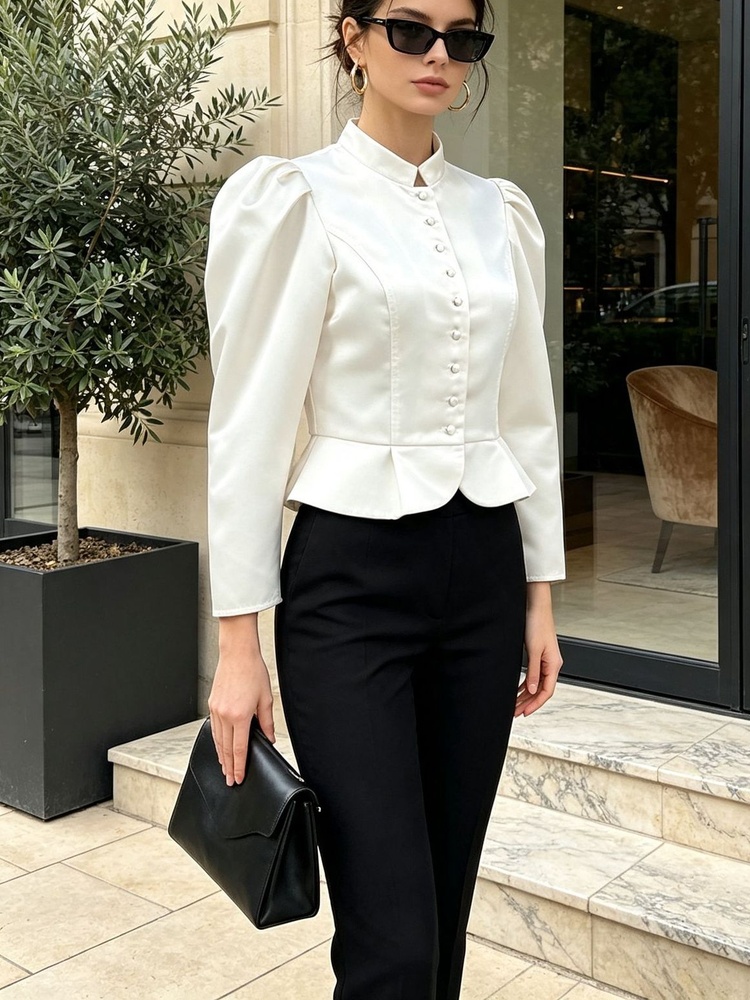 Chemisier Tossy à volants, man - Mandarin Collar Formal Shirt Slim Fit avis et prix