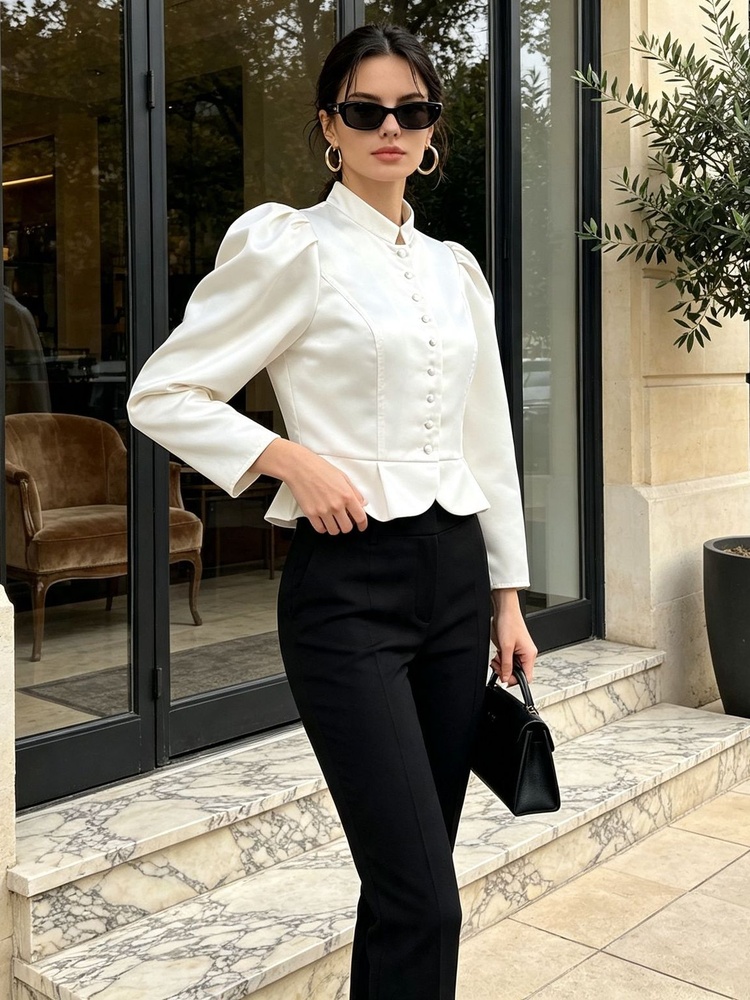 Chemisier Tossy à volants, man - Mandarin Collar Formal Shirt Slim Fit avis et prix